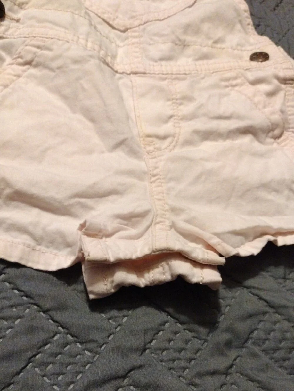OshKosh B'gosh Cream Shortie Overalls with Heart Pocket
